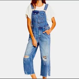 Free People Blue Denim Overalls